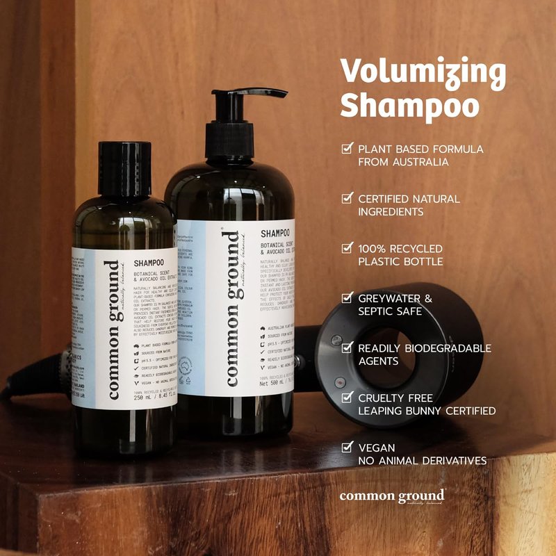 Common Ground Natural Shampoo and Conditioner Set; Paraben and Cruelty Free, Organic, Vegan, Plant-Based Formula, Botanical Scent and Avocado Oil Extract, for Men and Women (2 x 8.4 fl oz)