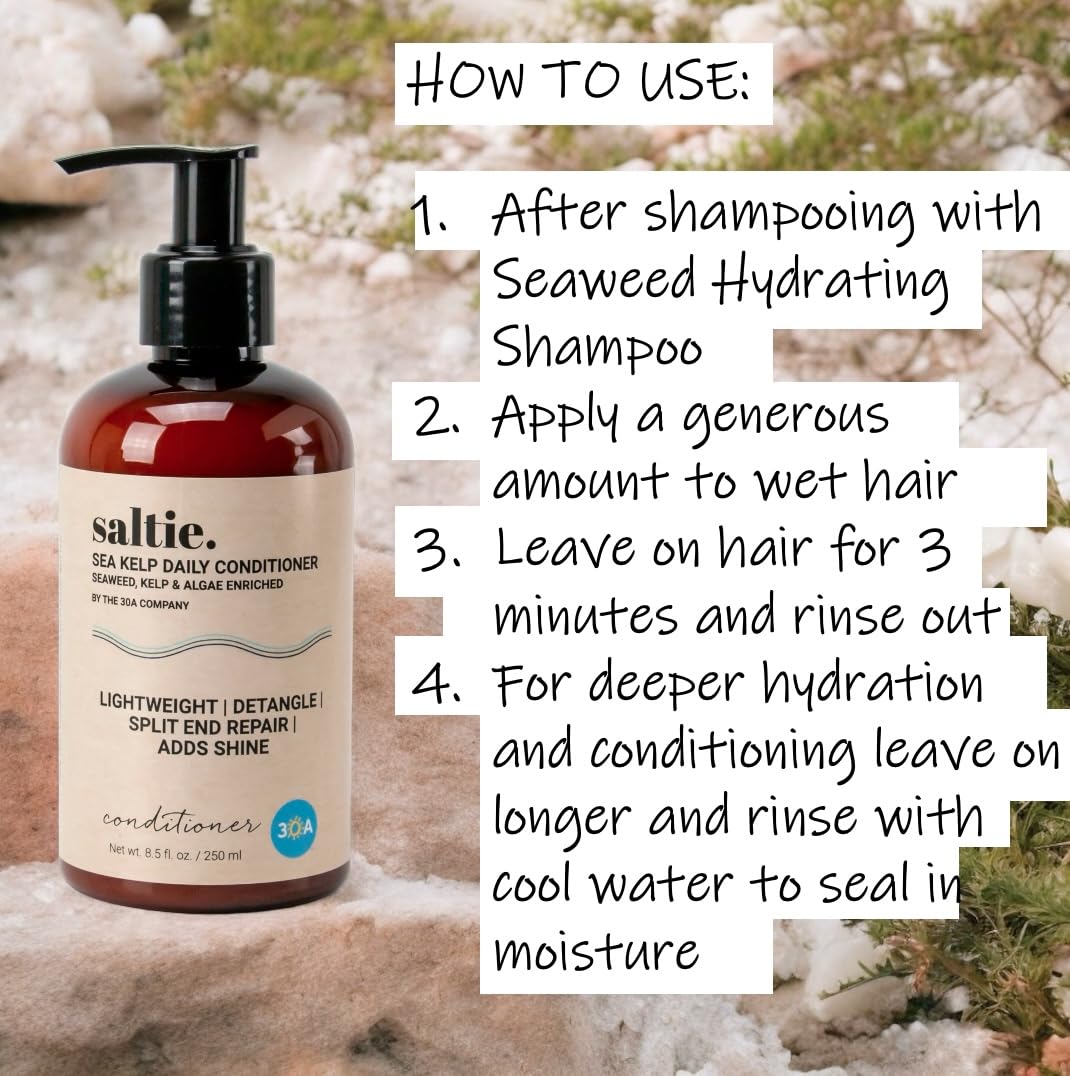 Saltie By 30A Shampoo and Conditioner Set - Seaweed Hydrating Shampoo and Sea Kelp Daily Conditioner to nourish dry damaged hair, repair and bond damange and reduce frizz