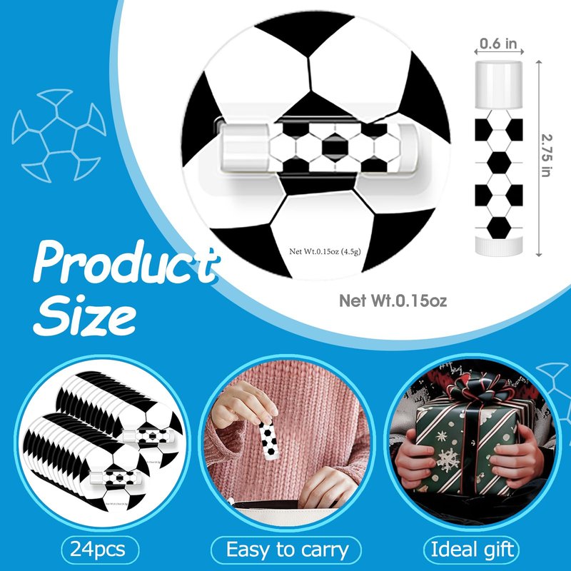 24 Pack Soccer Lip Balm Bulk, Moisturizing Beeswax Lipstick Vanilla Flavor, Soccer Team Gifts for Fans, Players & Coaches, Goodie Bag Fillers for Sports Theme Party Favors & Game Day