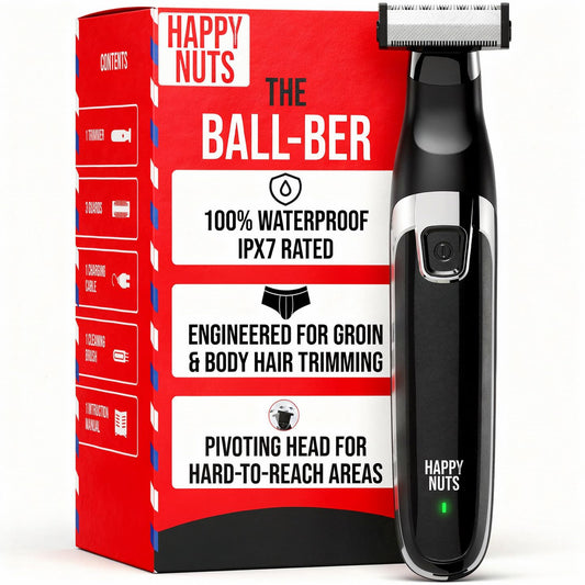 HAPPY NUTS The Ballber Pro Electric Groin & Body Hair Trimmer for Men - Mens Body Groomer Kit for Privates - Waterproof Shaver for Hard to Reach Areas (Ballber)
