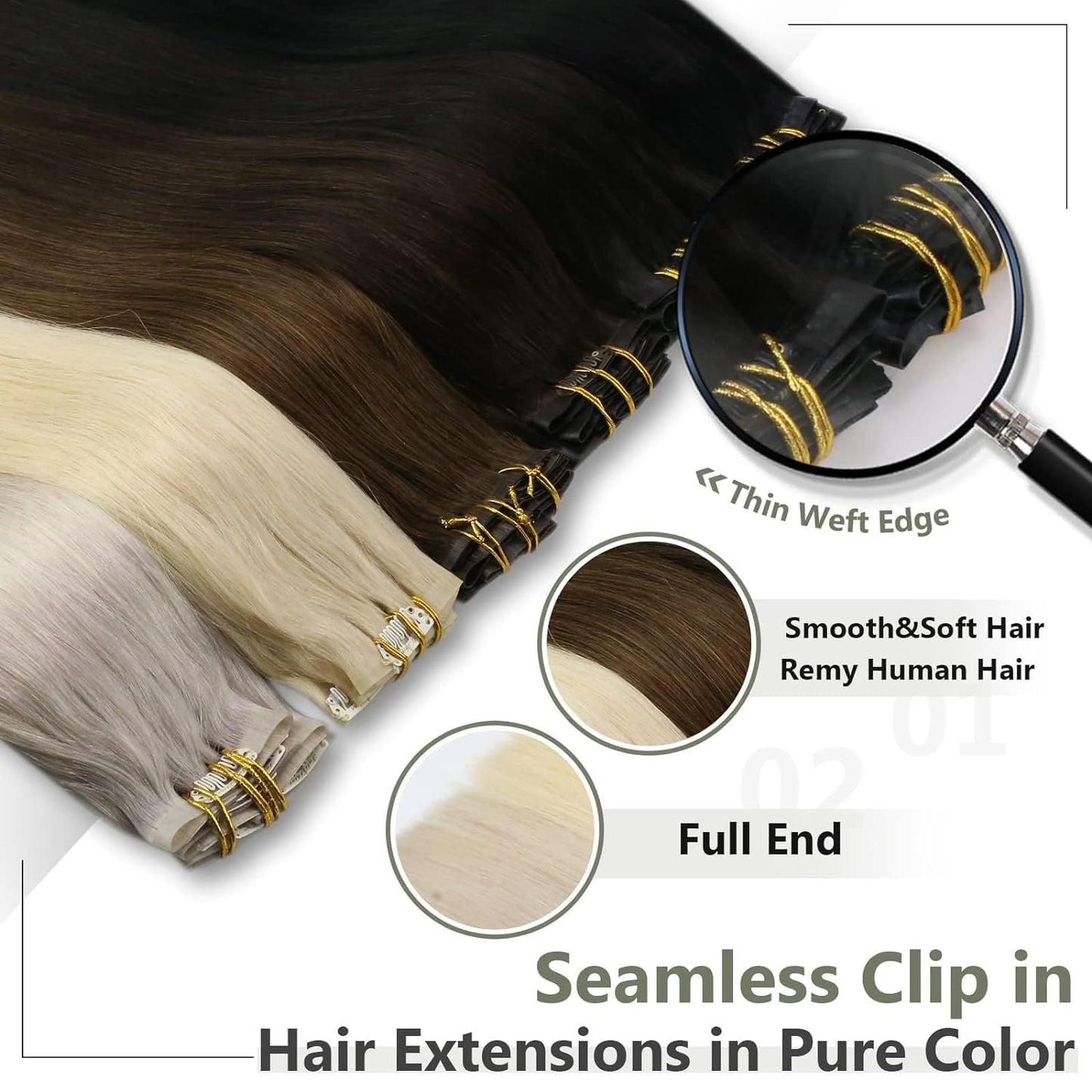 Ornate Hair Extensions Brown Real Human Hair Darkest Brown 100g Invisible Removable Thick Straight Fishing Line 8 Pieces Per Set Clip in Extensions Human Hair (4# clip in human hair, 14 inches-100g)