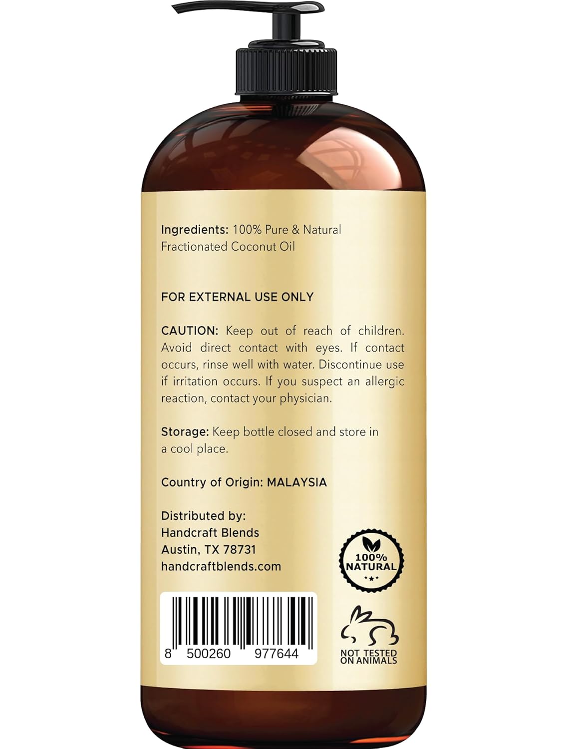 Handcraft Blends Fractionated Coconut Oil - 8 Fl Oz - 100% Pure and Natural - Premium Grade Carrier Oil for Skin and Hair - Hair and Body - Massage
