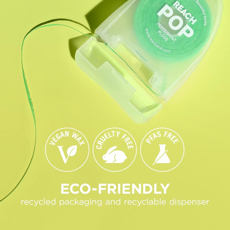 Dental Floss - Peppermint Plaque Remover, Shred Resistant, Vegan Wax | 54.6 Yd, Eco-Friendly Packaging