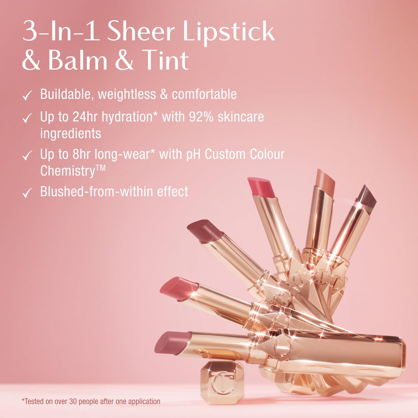 Charlotte Tilbury Pillow Talk Blush Balm Lip Tint - Long-Lasting, Buildable Sheer Tint with Peptides for Hydrated, Blushed Looking Lips - 24 HR Hydration - Pillow Talk Medium