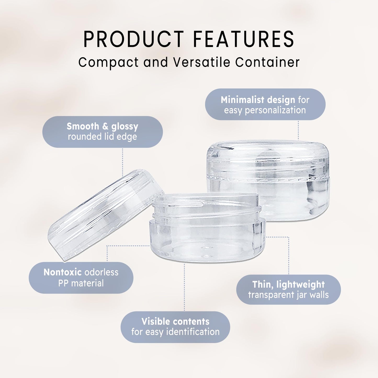 Beauticom 15 gram/15ml Empty Clear Small Round Travel Container Jars with Lids for Make Up Powders, Eyeshadow Pigments, Lotions, Creams, Lip Balm, Lip Gloss, Samples (60 Pieces, Clear Lid)