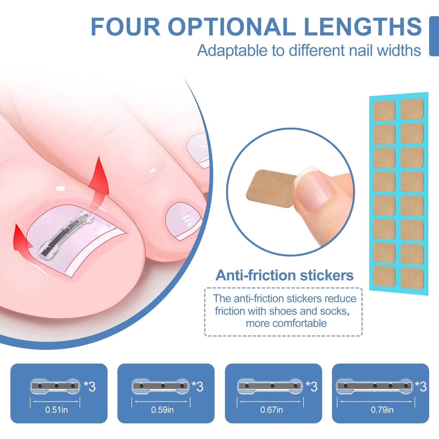 12Pcs Ingrown Toenail Corrector Strips for Curved Toenail Quick Relief,4 Multi-Sizes Ingrown Toenail Treatment Relief Tools Kit for Home Use