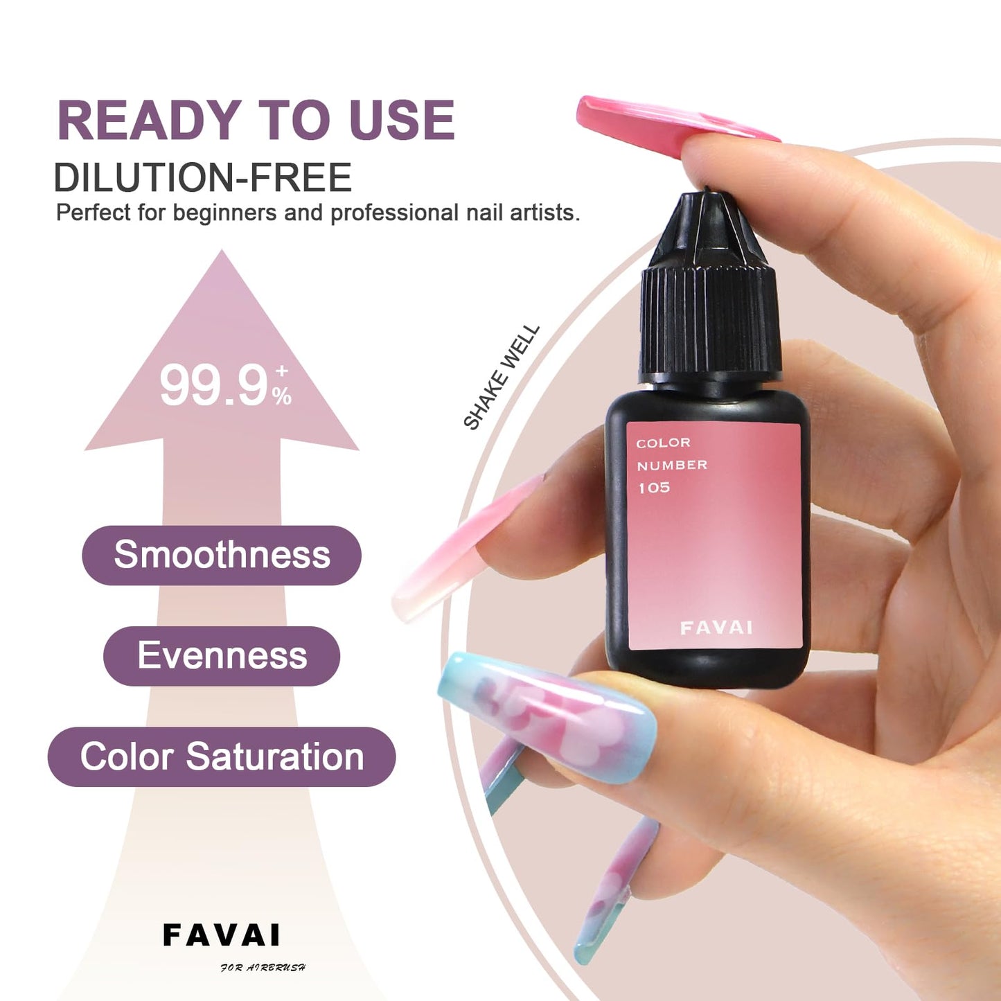 FAVAI Airbrush Gel Nail Polish Starter Kit, 12 Vibrant Colors Hema-Free Dilution-Free Non-Acetone, Fast Dry Smooth Gradient, Salon Quality French Ombre Nail Art Design for Home DIY Manicure