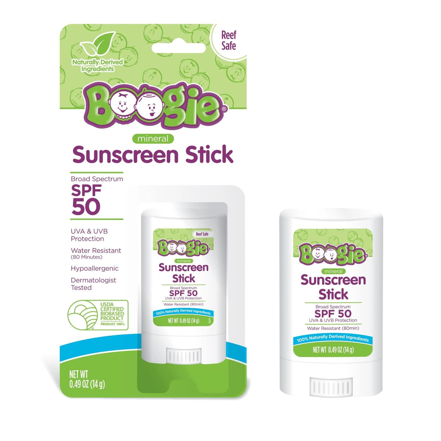 Boogie Mineral Sunscreen Stick SPF 50-0.49 oz - Sunscreen for Kids - Broad Spectrum UVA & UVB Protection - Water Resistant Sun Protection - Hypoallergenic - 100% Naturally Derived Ingredients