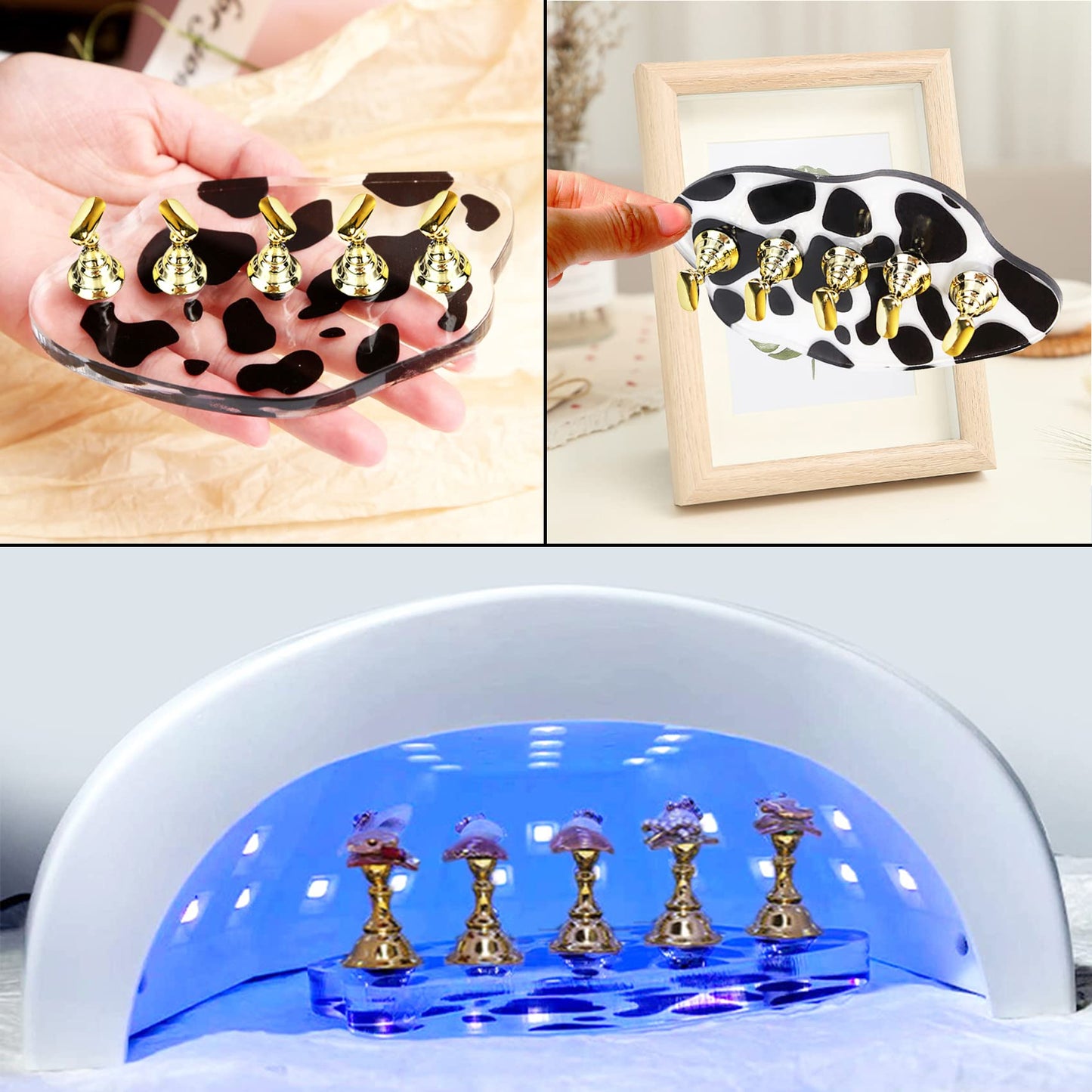 2Set Acrylic Nail Stands for Press on Nail Kit Nail Holder for Painting Nails Golden Alloy Nail Holder Magnetic Nail Display Practice Stand False Nail Tip Stand Nail Art Tool DIY for Homes and Salons