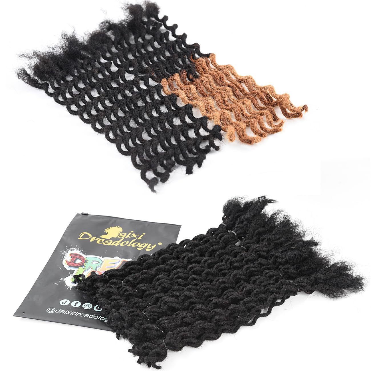 DAIXI Curly Wave Loc Extensions Human Hair, 100% Real Human Hair Dreadlock Extensions for Man/Women Handmade Permanent Dread Extensions Can Be Dyed Bleached Twisted (0.4cm, 1B, 6 Inch 20 Strands)
