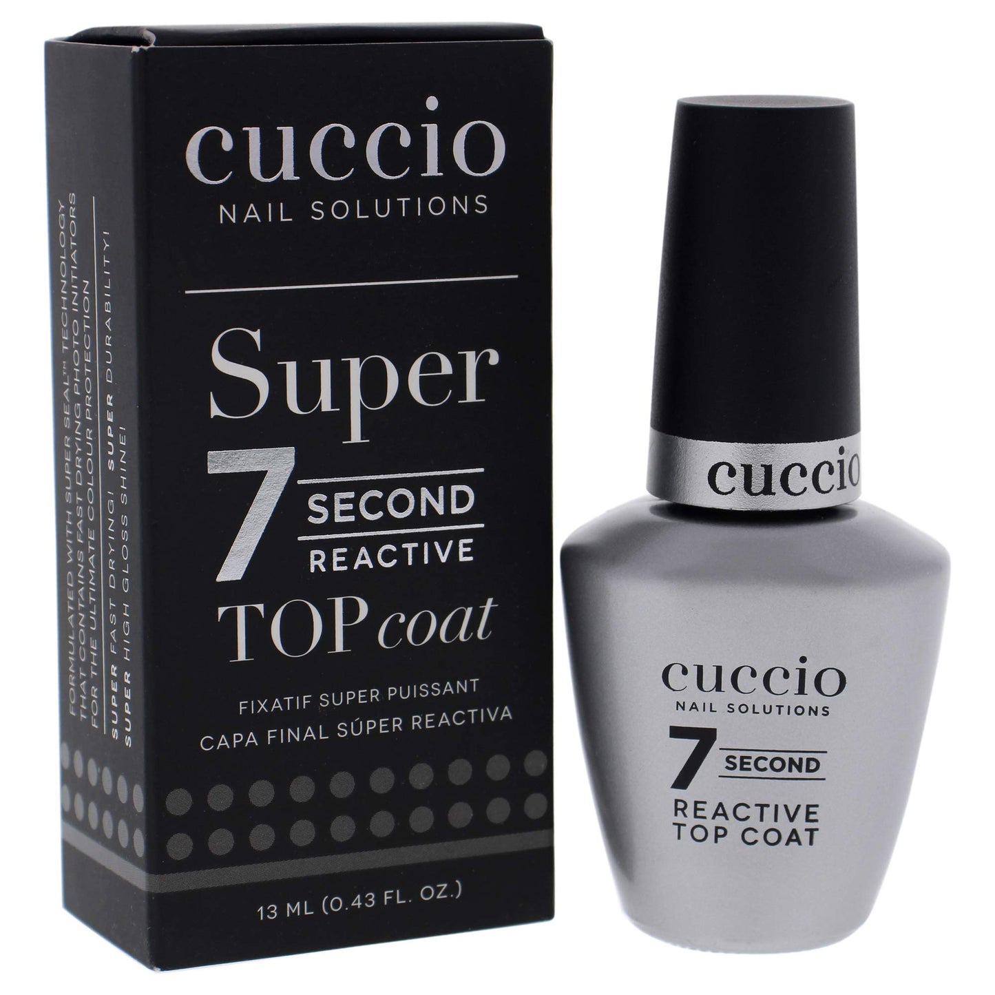 Cuccio Colour Super 7 Second Nail Top Coat - Super Quick Drying Formula - Creates A High Gloss Finish With Incredible Long-Lasting Durability - Formulated With Super Seal Technology - 0.43 Oz