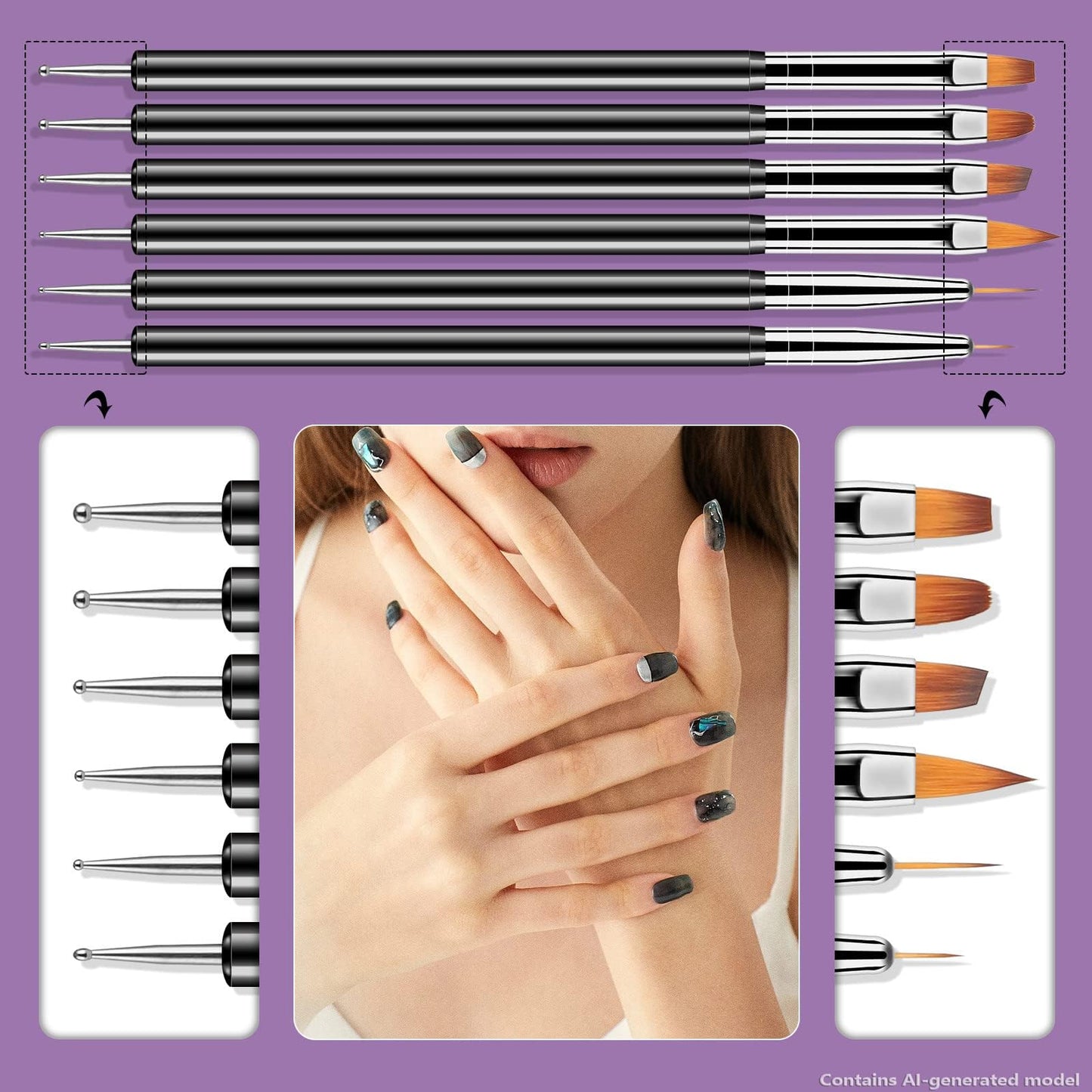 Artdone Nail Art Dotting Tools 6PCS Double-ended Brushes Kit Gel Polish