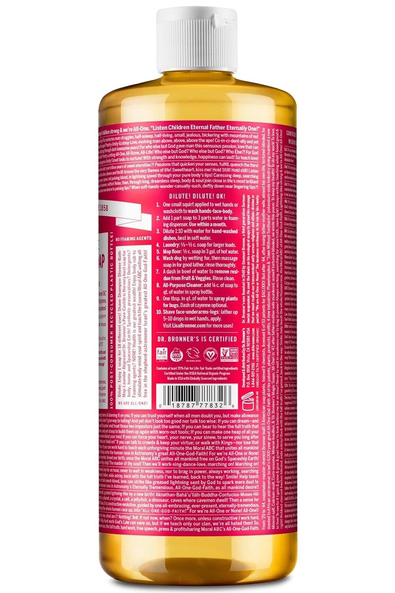 Dr. Bronner 'S Magic Soaps 18-In-1 Hemp Pure Castile Soaps Rose 32 Fl. Oz. by Dr. Bronner