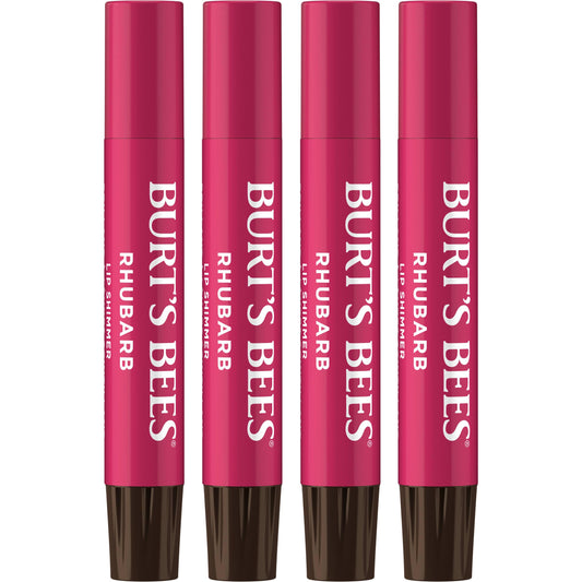 Burt's Bees Shimmer Lip Tint Set, Mothers Day Gifts, Tinted Lip Balm Stick, Moisturizing for All Day Hydration with Natural Origin Glowy Pigmented Finish & Buildable Color, Rhubarb (4-Pack)