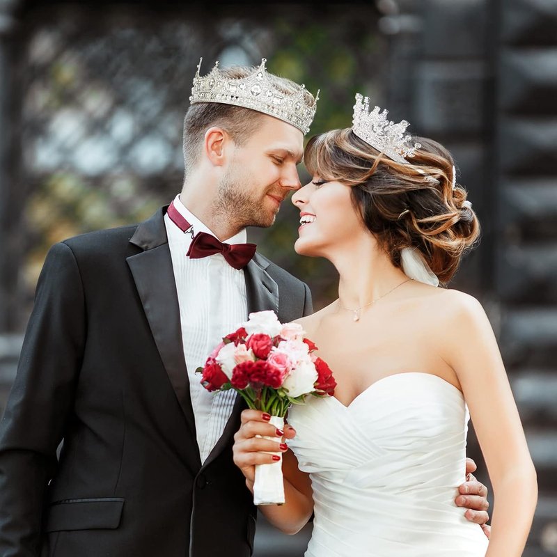 Silver Tiara Crowns Set for Prom King & Queen | 2 Pcs Birthday, Wedding, Graduation Hair Accessories