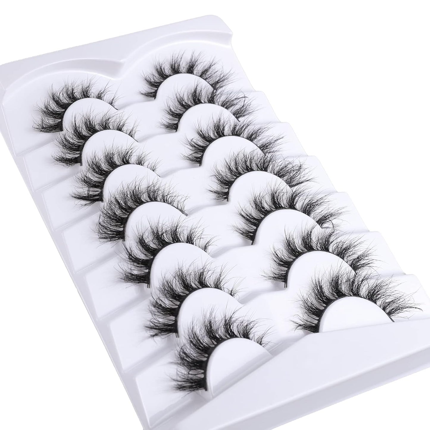 Lashes Eyelashes 8D Fluffy False Eyelashes Wispy Faux Mink Lashes Light Weight Fake Eyelashes Cat Eye Lashes 7 Pairs Pack, Black