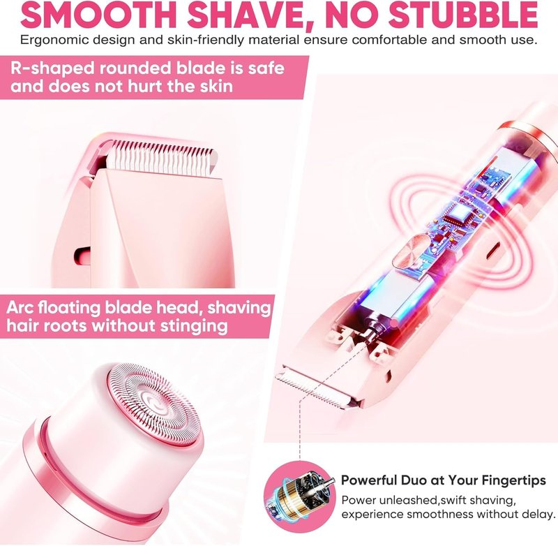 Bikini Trimmer for Women - Electric Razor & Shaver with Dual Ceramic Blades | Painless Hair Removal, Waterproof, 90min Cordless Runtime