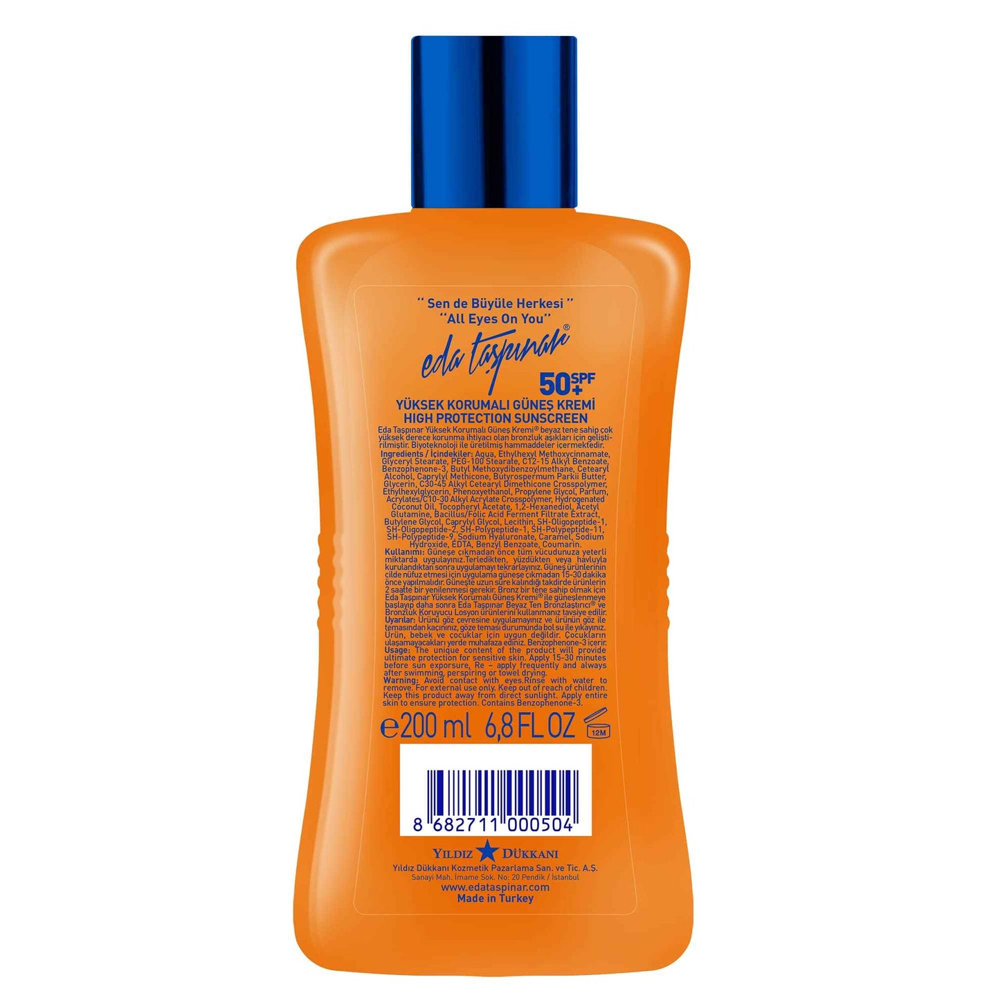 Eda Taspinar High Protection Sunscreen Lotion SPF 50+ Sensitive Skin|Face & Body | UVA/UVB Protection | Bio Techonolgy Ingredients for Reparing Sun Damage | Face and Body (200 ml/6.8 fl oz) 1 Pack