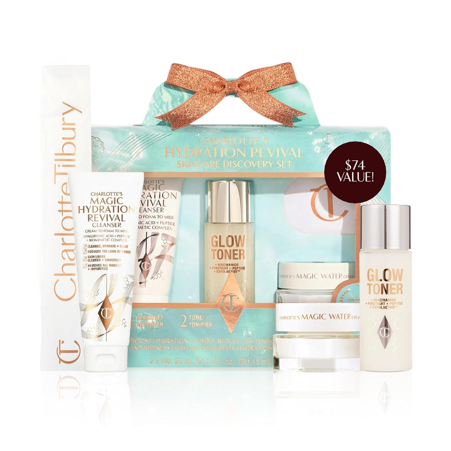 Charlotte Tilbury Hydration Revival Skincare Set | Travel Size Kit with Cleanser, Toner & Water Cream