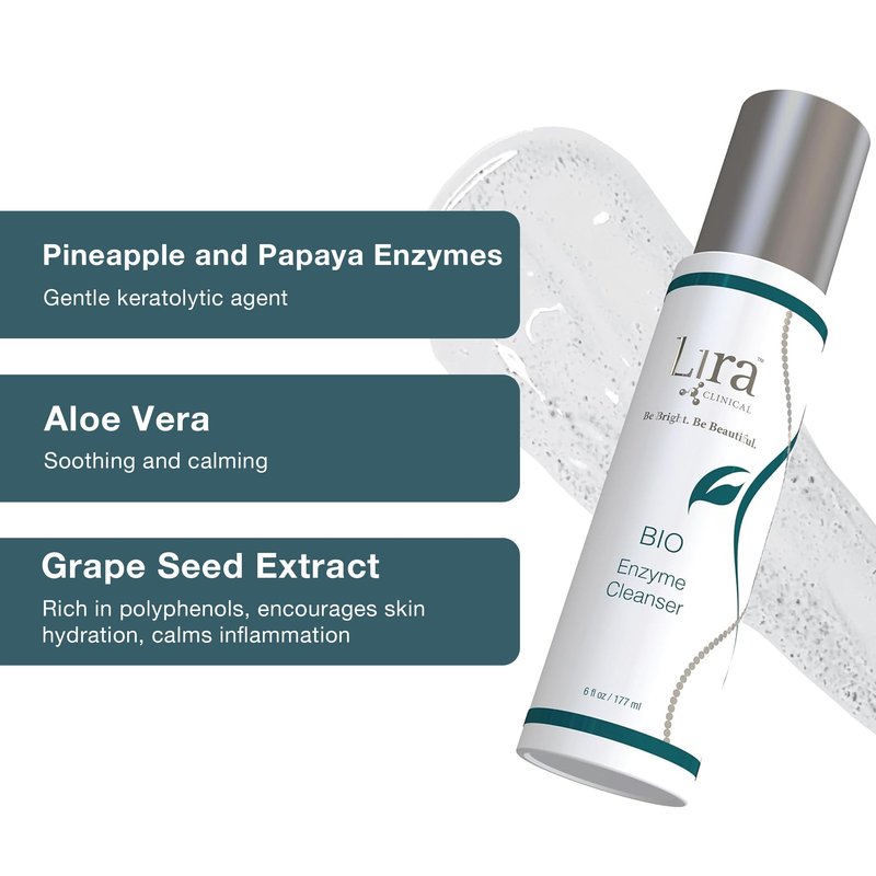 Lira Clinical BIO Enzyme Cleanser for Sensitive Skin Control - Papaya Enzyme Gel Face Wash - Hydrophilic Exfoliating Facial Cleanser - Deep Cleansing Skincare with Hydrating Care - 6 Oz