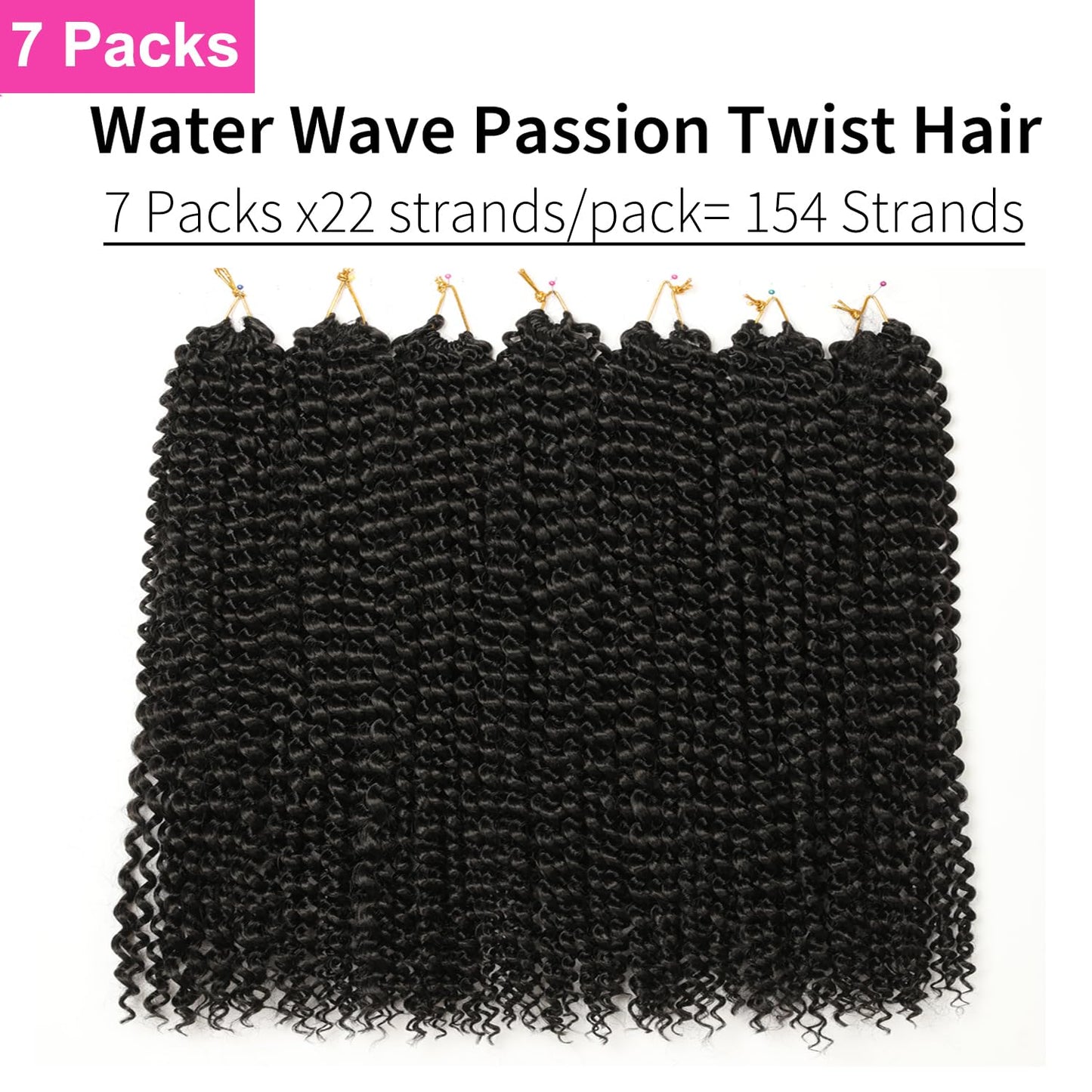Ubeleco Short Passion Twist Hair 14 Inch 154 Strands Water Wave Crochet Hair 7 Packs Passion Twist Crochet Hair for Black Women Spring Twists Curly Braiding Hair Extensions (14 Inch,1B)
