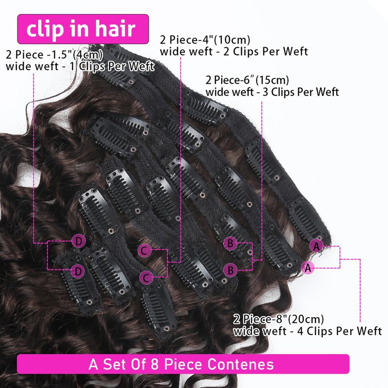 Curly Clip in Hair Extensions Real Human Hair 16inch 100g Invisible & Seamless 100% Brazilian Remy Human Extension Deep Wave Clip ins Extensions Double Weft 8 PCS with 20 Clips #2 Dark Brown