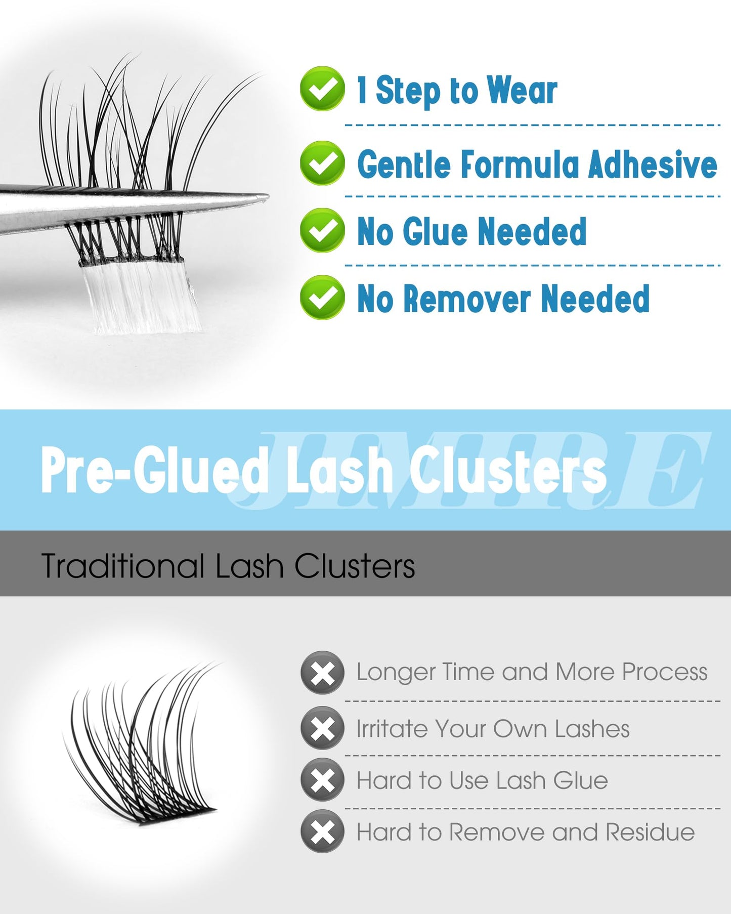 JIMIRE Natural Self Adhesive Eyelashes Wispy Pre Glued Lash Clusters No Glue Needed Press on Lashes Reusable Self Adhesive Lash Clusters Easy to Apply 9-12MM 108Pcs Pack