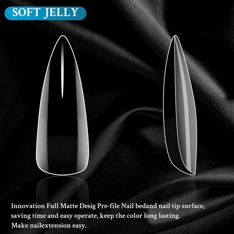 DAZHICN 500 PCS Stiletto Nail Tips, 10 Sizes Full Cover, Long Nail Tips for Nail Extension, Pre Shaped for DIY Salon (Clear Stiletto-500 PCS)