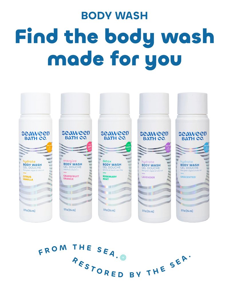 Seaweed Bath Co. Hydrate Body Wash - Eucalyptus Peppermint - Hydrating Lathering Cleanser with Nourishing Natural Ingredients - Vegan, Paraben and Sulfate Free Shower Gel - 12 oz (Pack of 2)