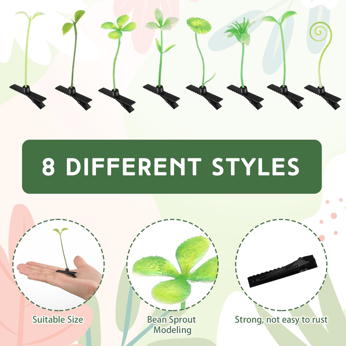 Tigeen 200 Pcs Rave Sprouts Bean Sprout Funny Hair Clips Mixed Style Plant Hairpins Hair Accessories for Home Party Irish (Fresh Style)