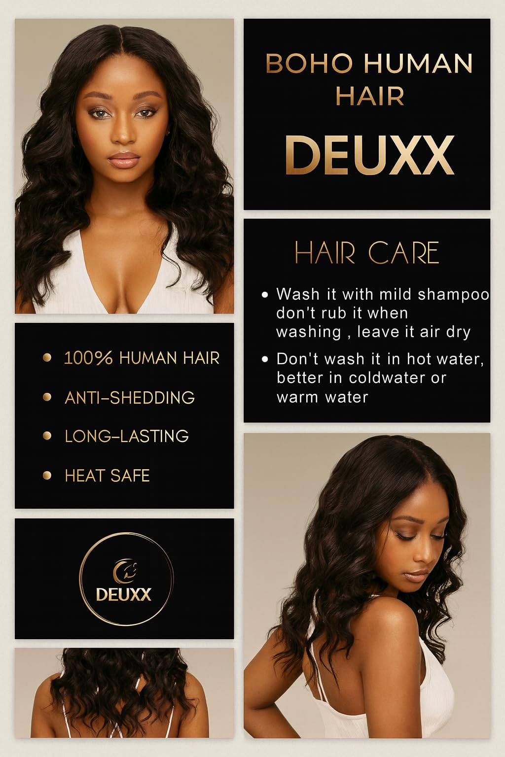 Human Hair 12A– Boho Style Bundles (22, 20, 18, 16 Inch) – Soft, Natural, Tangle-Free, Shedding-Free, for Braids, Weaves & Protective Styles (20 Inch)