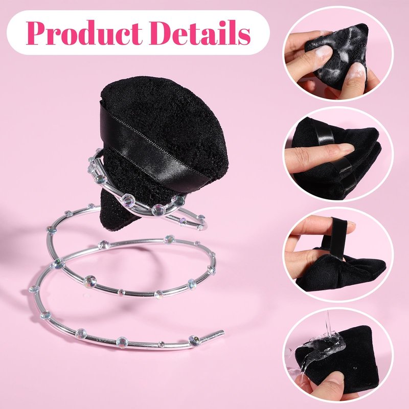 Pimoys 6 Pcs Powder Puff, Face Soft Triangle Makeup Puff Velour Makeup Sponge for Loose Powder (Black)
