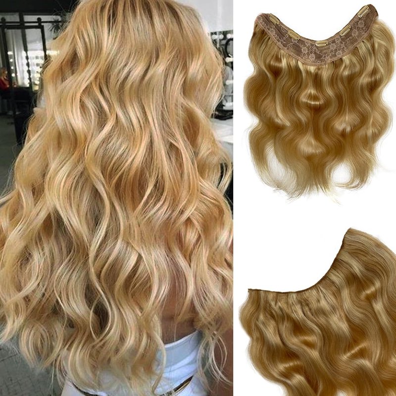 Body Wave Clip in Hair Extensions Human Hair,Natural Wavy Curly Highlights Blonde 5 Clips in Hair Extension for Women 18" 80g Full Head Seamless Clip ins Thick Real Remy Hair Extension 80G