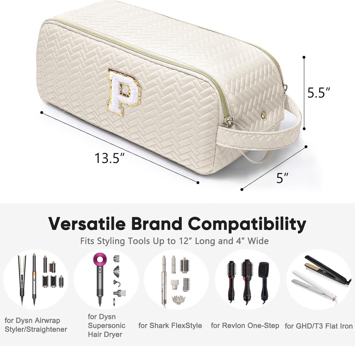 Personalized Travel Bag for Hair Tools - Compatible with Shark FlexStyle, Revlon & Dyson | Organizer for Hair Dryer, Flat Iron, Curling Iron & Makeup Essentials