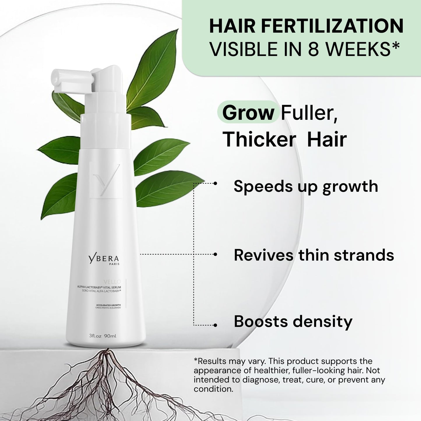 YBERA VELLO SERUM FOR THINNING HAIR with Advanced Technology ALFA-LACTOBABY, Scalp Serum for Hair Growth, Anti Hair Loss, Hair Regrowth for Men and Women, 90ML