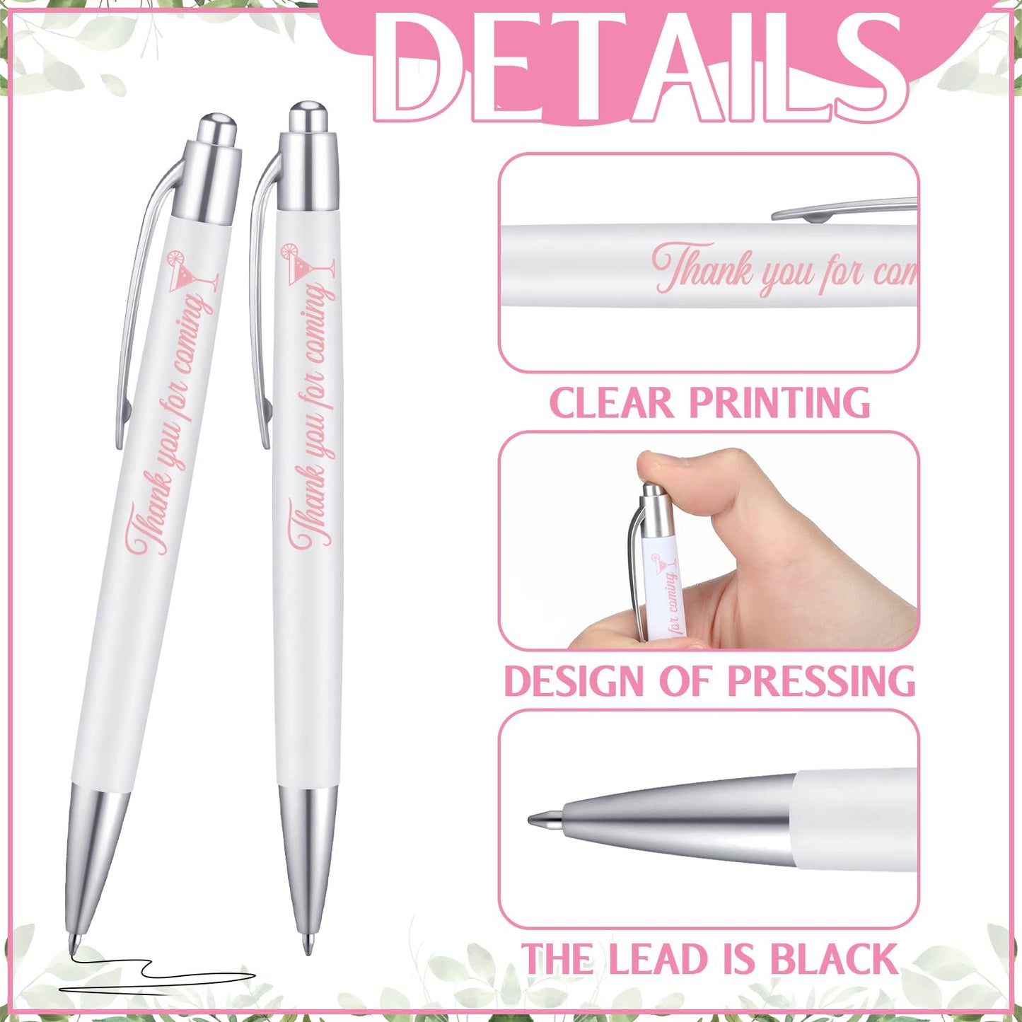 Heigble 50 Set Wedding Thank You Gifts, Thank You Lip Balm Bulk Retractable Ballpoint Pen Appreciation Card Organza Drawstring Gift Bag Bridal Shower Gift for Guest Wedding Party (Pink Bow)