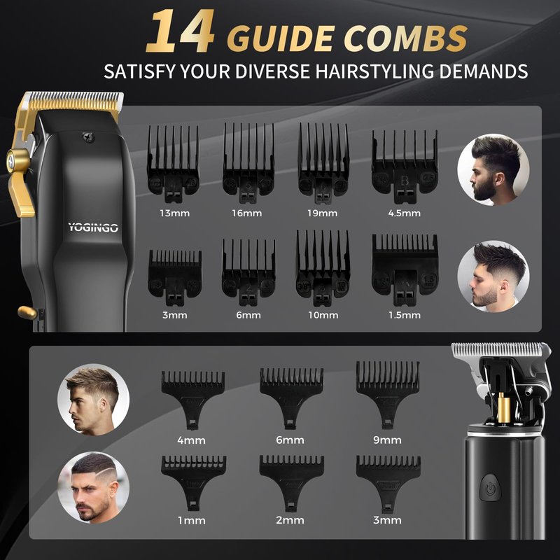 YOGINGO Professional Hair Clippers for Men, Barber Hair Cutting Kit Cordless, Rechargeable Grooming Set Gifts for Men