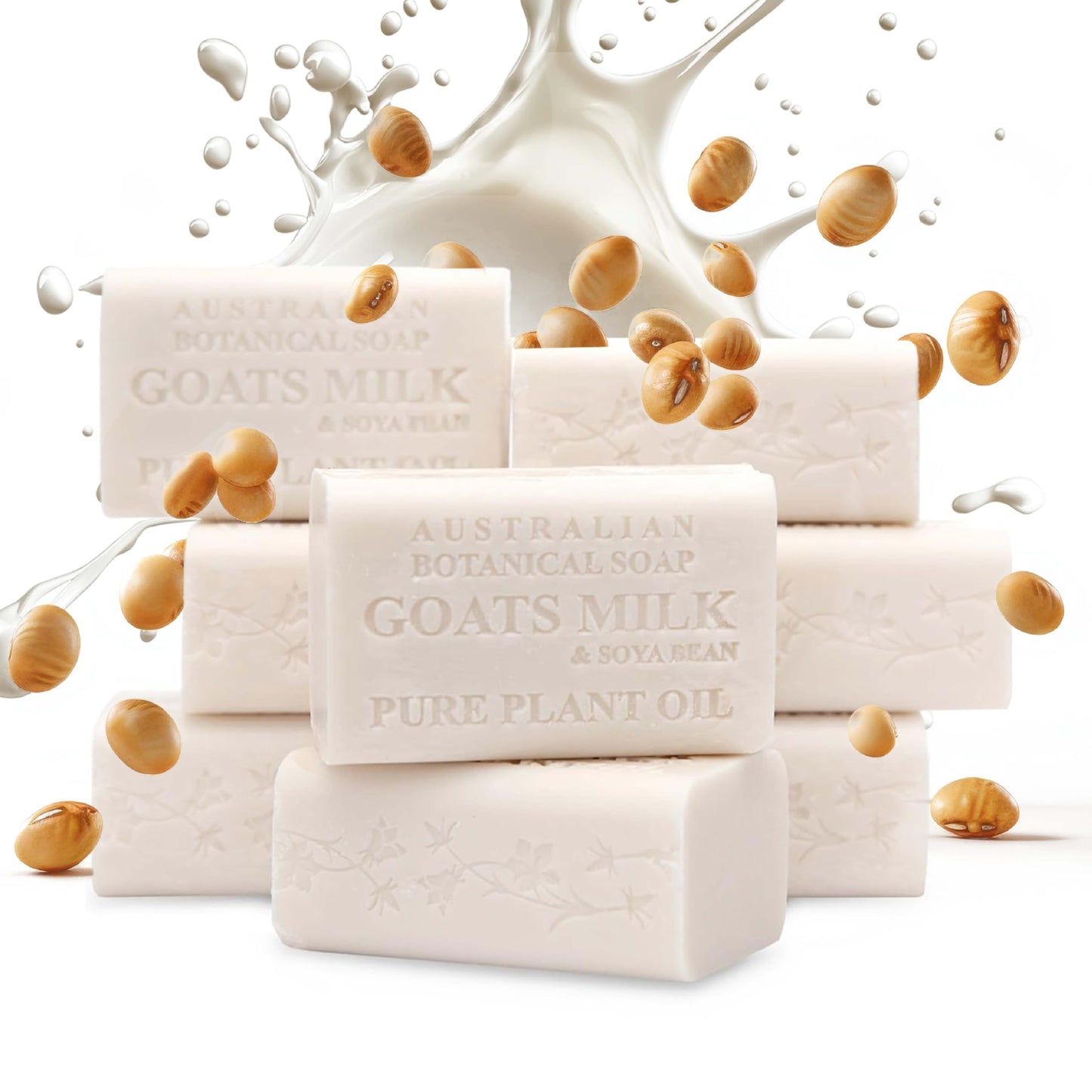 Australian Botanical Goats Milk Soap with Soya Bean Oil, Net Wt. 3.4 lb, 6.8 Ounce Bar Soap, Suitable for all Skin Types Pack of 8, Packaging May Vary