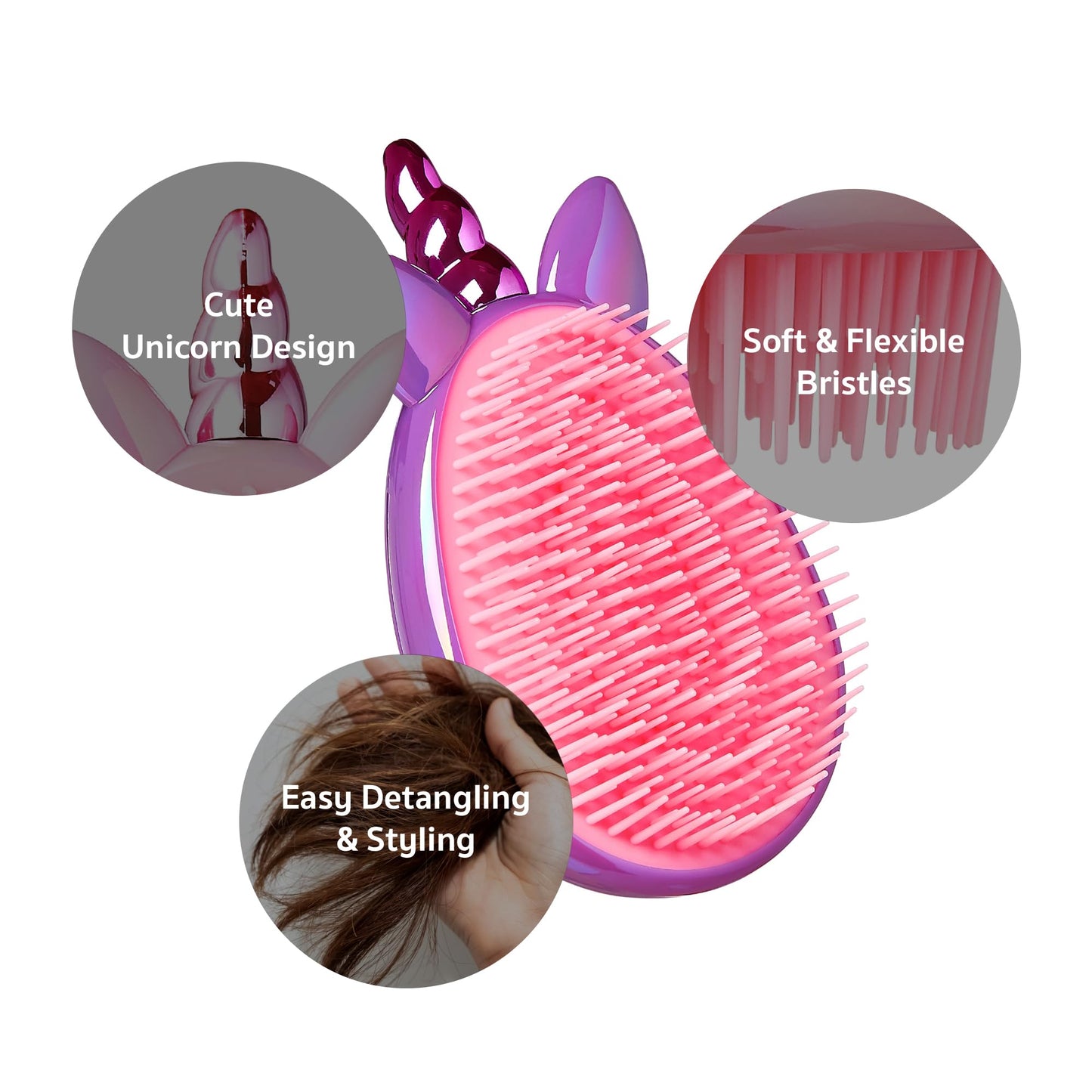 Red by Kiss Unicorn Detangler Brushes, Cute Kids Hairbrush Easy Wet Dry Hair Detangling & Styling, Scalp Massage & Smooth (Mini, Purple)