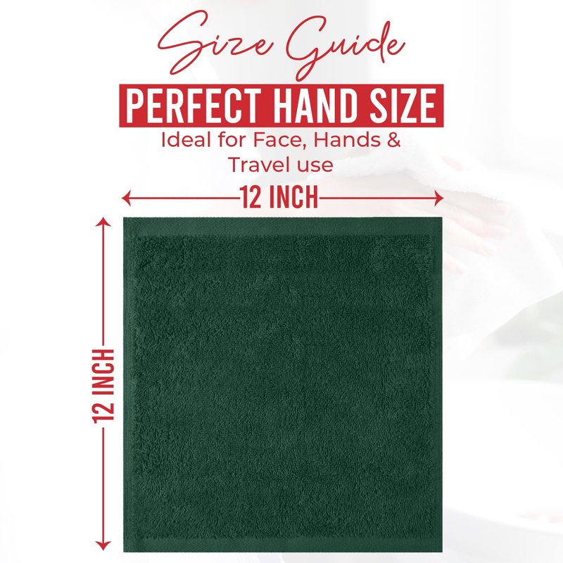 RIVERSIDE 24 Pack Christmas Washcloths Set - 100% Cotton [12x12 Inches] - Soft, Quick-Dry & Highly Absorbent Face Towels - Perfect for Bathroom, Gym, Hotel, Spa & Travel - Red Hunter Green