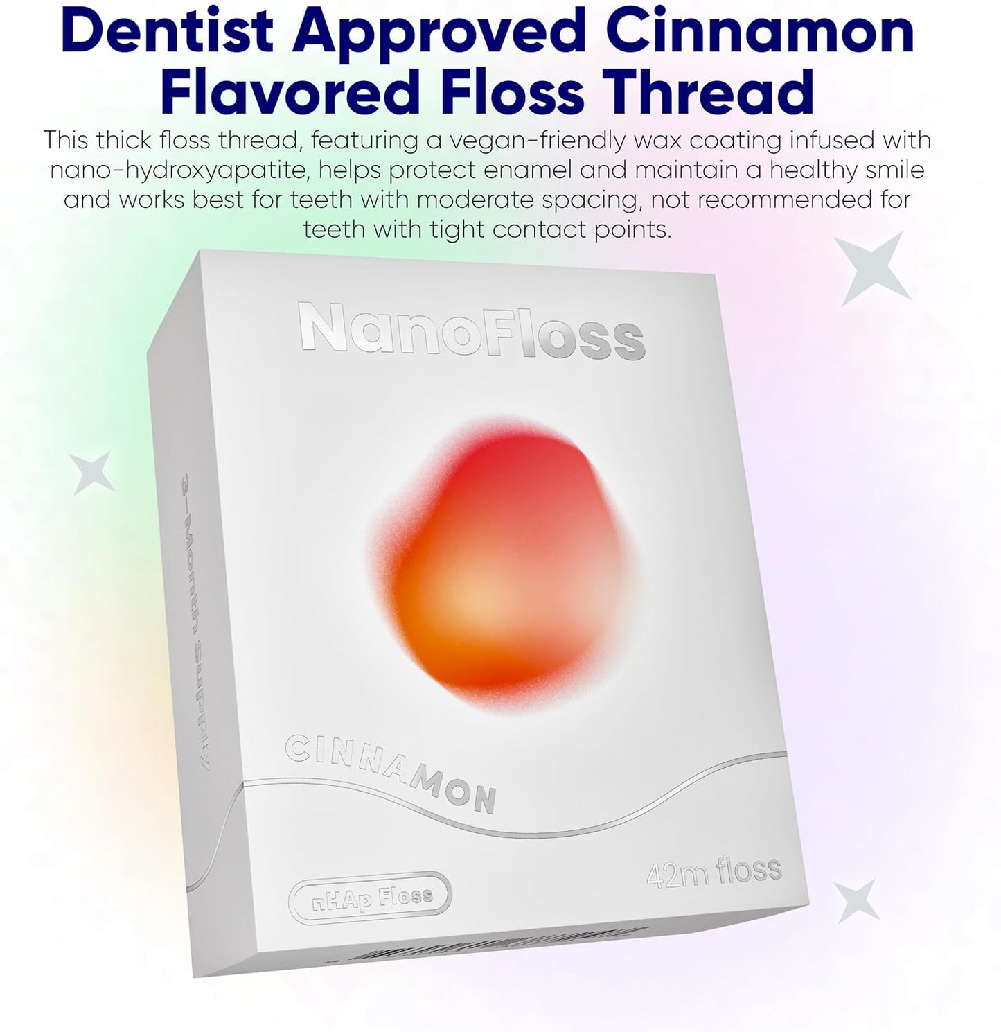 NanoFloss Threader - Vegan Dental Floss with Nano Hydroxyapatite for Enamel Care | Kid-Friendly, Cinnamon Flavor, 42M
