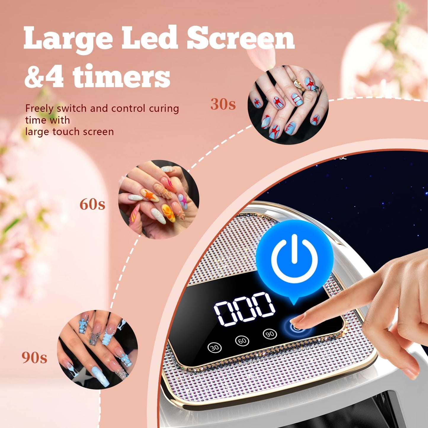 Cordless Rechargeable Nail Lamp 288W, Rechargeable UV Nail Dryer Gel Polish Curing Light with 4 Timers, Knob & Full LCD Display Screen, Magnetic Metal Mirror Base