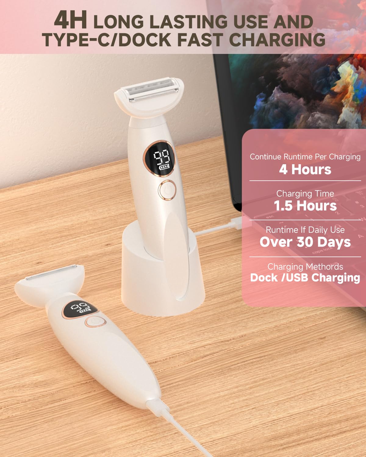 Bikini Trimmer for Women 5 in 1 Electric Razor, Rechargeable LED Display IPX7 Waterproof Hair Removal for Face, Leg, Armpit, Eyebrow, Pubic, Ideal Gift for Women