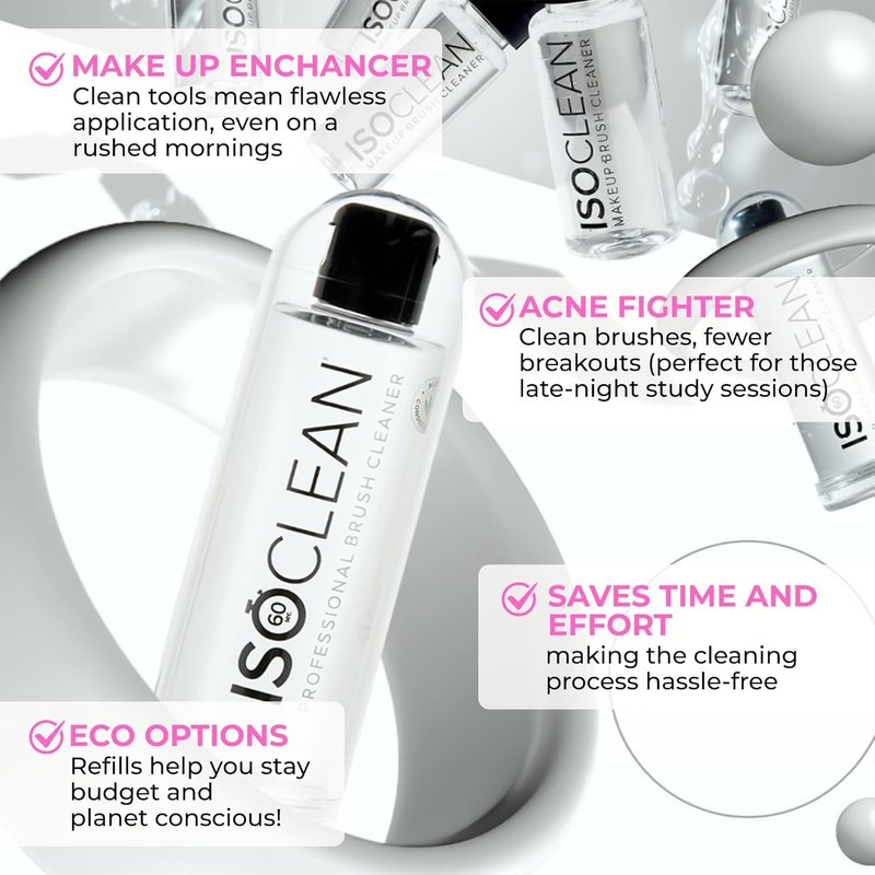 ISOCLEAN Makeup Brush Cleaner - Gentle Daily Solution for Improved Application | Easy Pour with Dip Tray, 6 fl oz