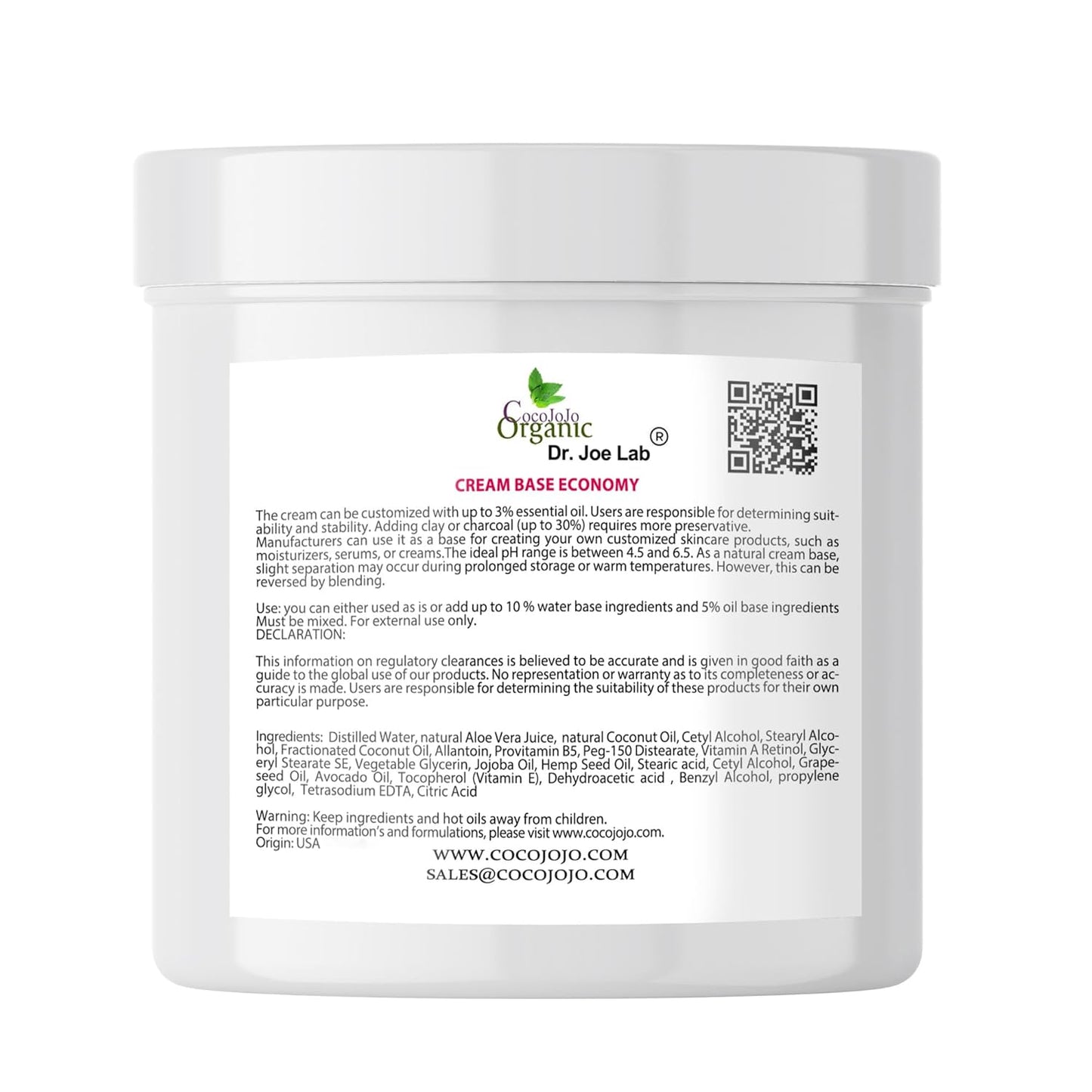 CocoJojo Cream Base - Rich Vegan Hydrating Cream for Cosmetics with Vitamins & Oils | 2 LB