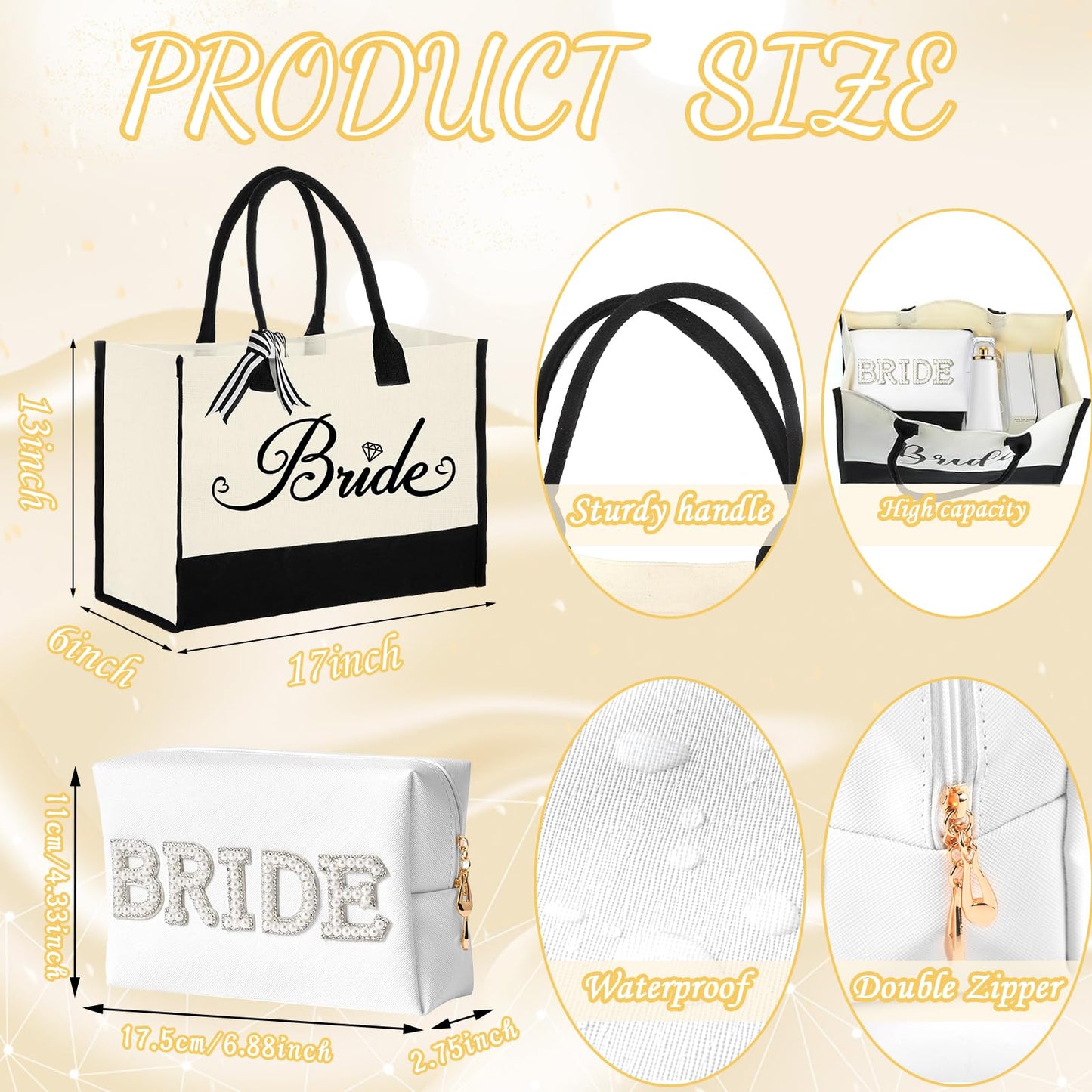 Tkifoda Bride to Be Gifts, Bridal Shower Gifts, Wedding Gift, Bride Tote Bag Makeup Bag Robe Slippers Hair Clip I Do Slippers Wedding Robe Cosmetic Bag