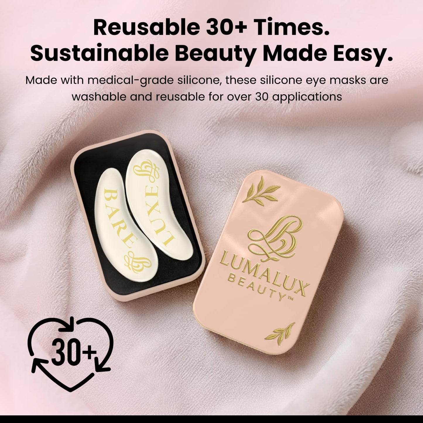 LUMALUX BEAUTY Reusable Under-Eye Patches – Premium Silicone Eye Masks for Depuffing, Hydrating & Brightening | Long-Term Reusable 30+ Uses | Luxe & Bare | 1 Pair + Storage Tin