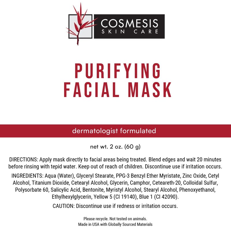 Purifying Facial Mask - Detox & Soothe Skin with Zinc, Sulfur, Camphor Infused Formula for Clear Complexion - 2oz