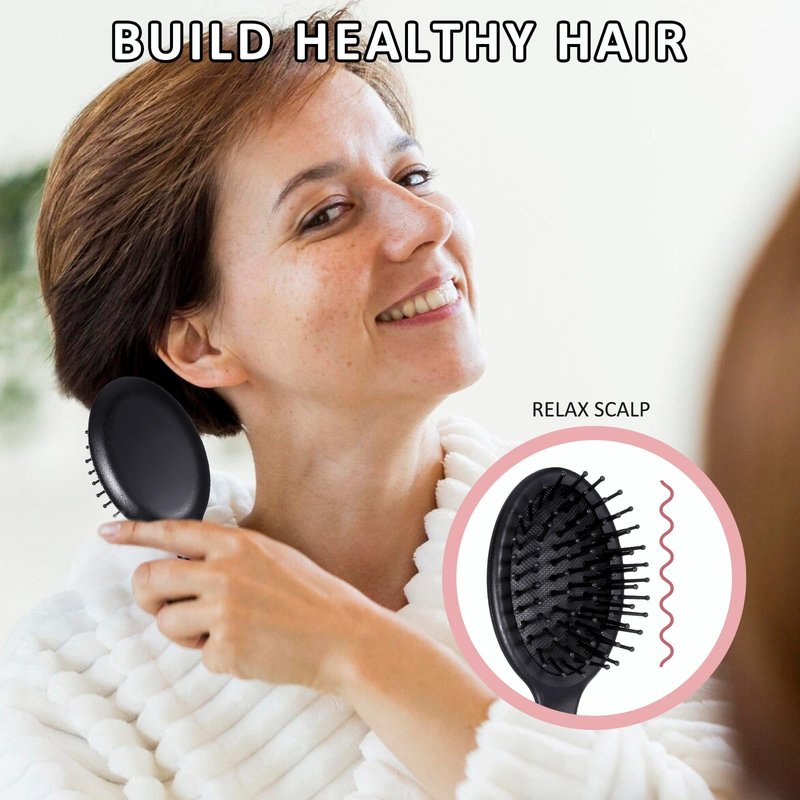 20 Pack Small Wet Hair Brushes, Nylon and Natural Boar Bristles Hair Brush Portable Travel Detangling Brush Mini Air Cushion Brush Pocket Paddle Hair Brush Scalp Massage Hair Brushes for Women - Black