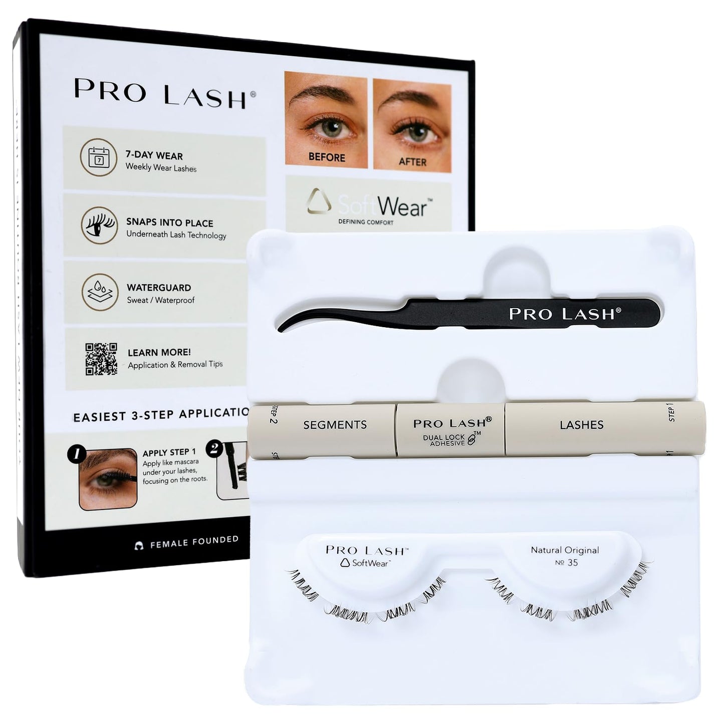 Pro Lash SoftWear Clean Girl Mini Lash Clusters Kit - Natural-Looking, Lightweight Lashes - 7-Day Cluster Eyelash Extensions - False Eyelashes Plus Adhesive and Tweezers - Original No. 35